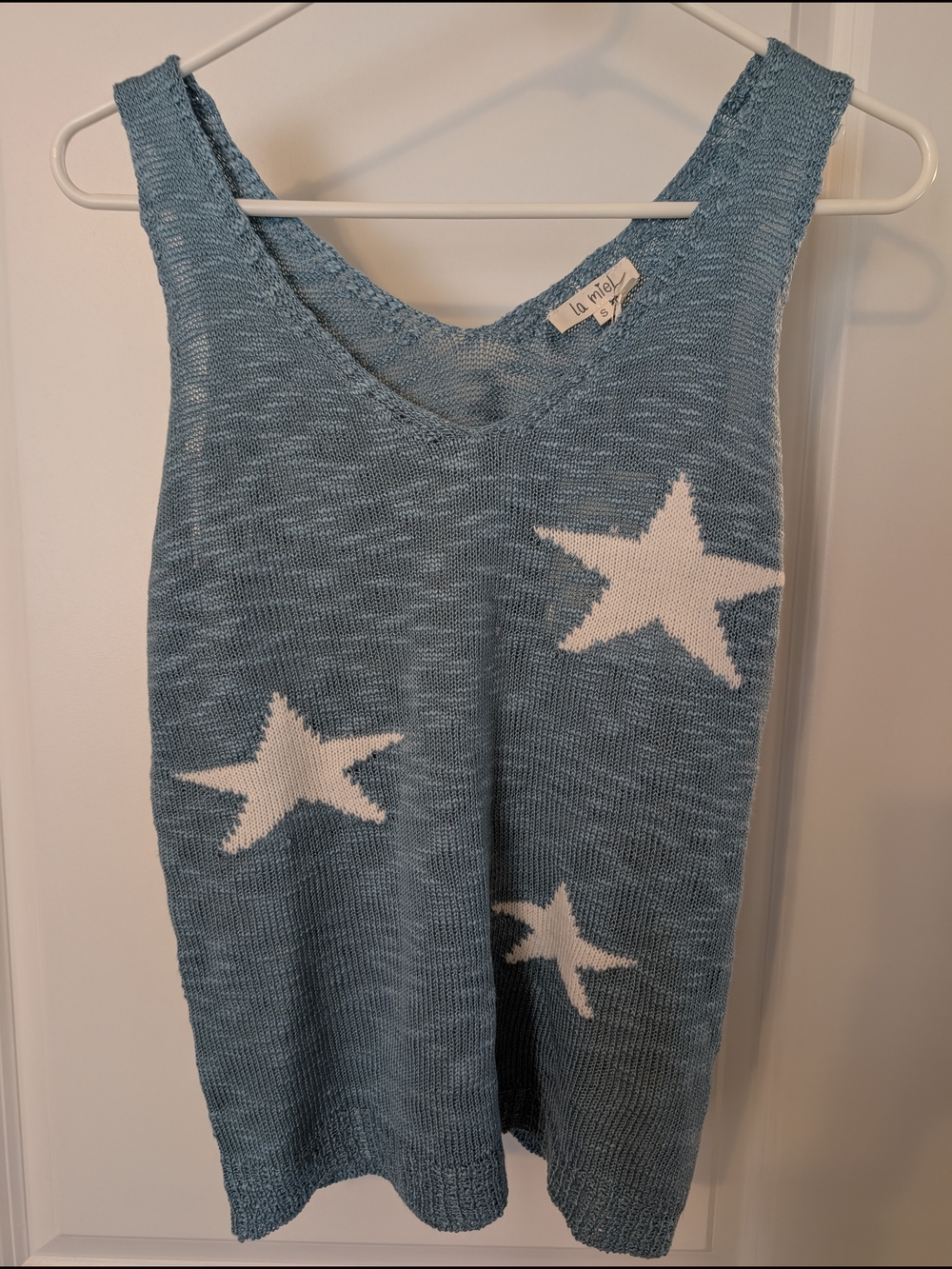 LA MIEL Blue Knit Tank with White Star Motif